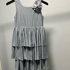 Elegant Silver Tiered Kids Dress